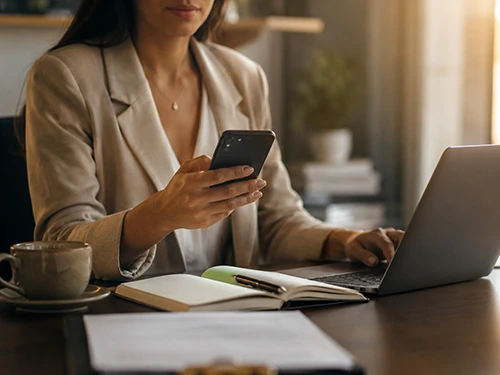 Pessoa enviando uma dúvida jurídica pelo celular